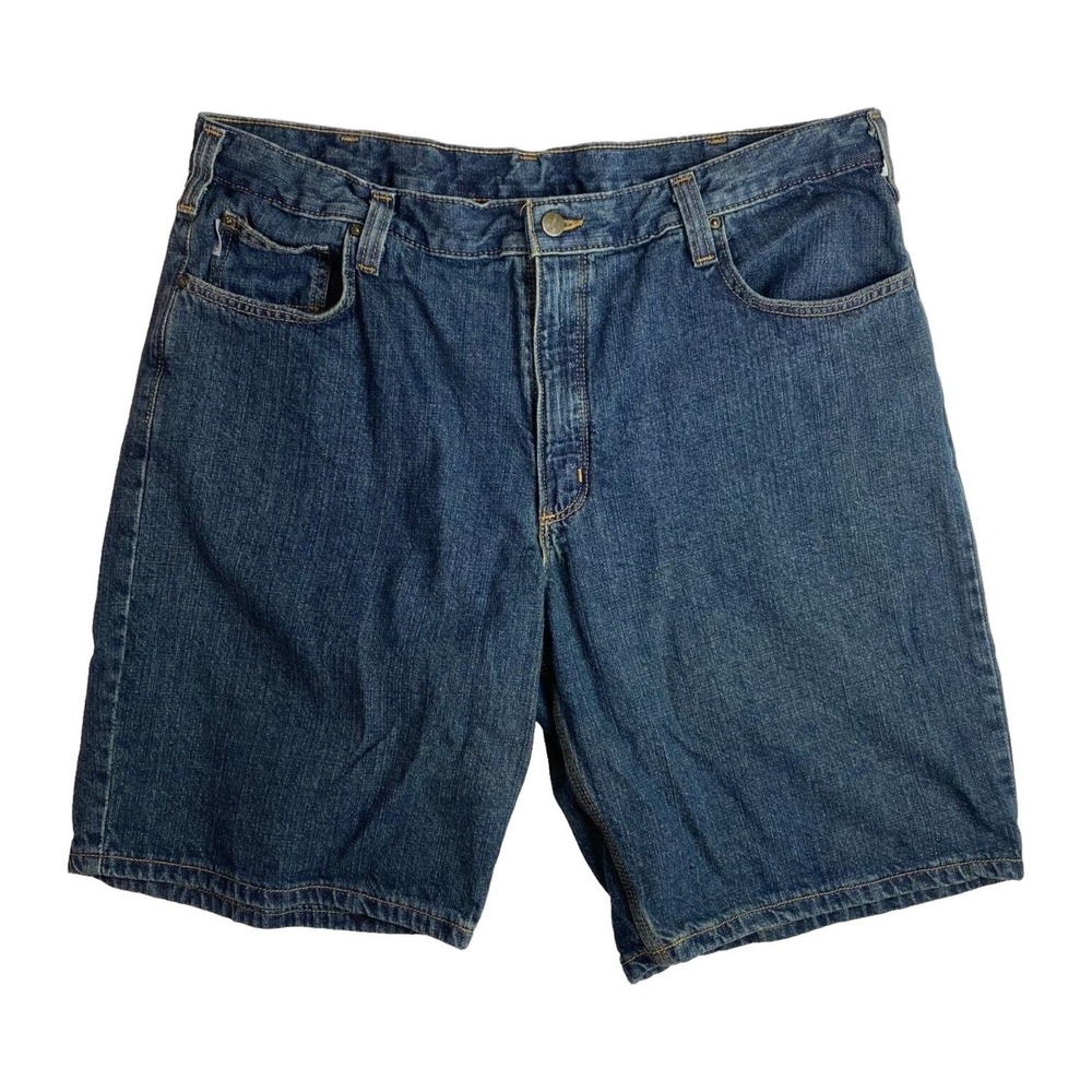 Carhartt Denim Work Shorts Men's 40 Skater Y2K‎ Dark Flat Front Cotton Blue